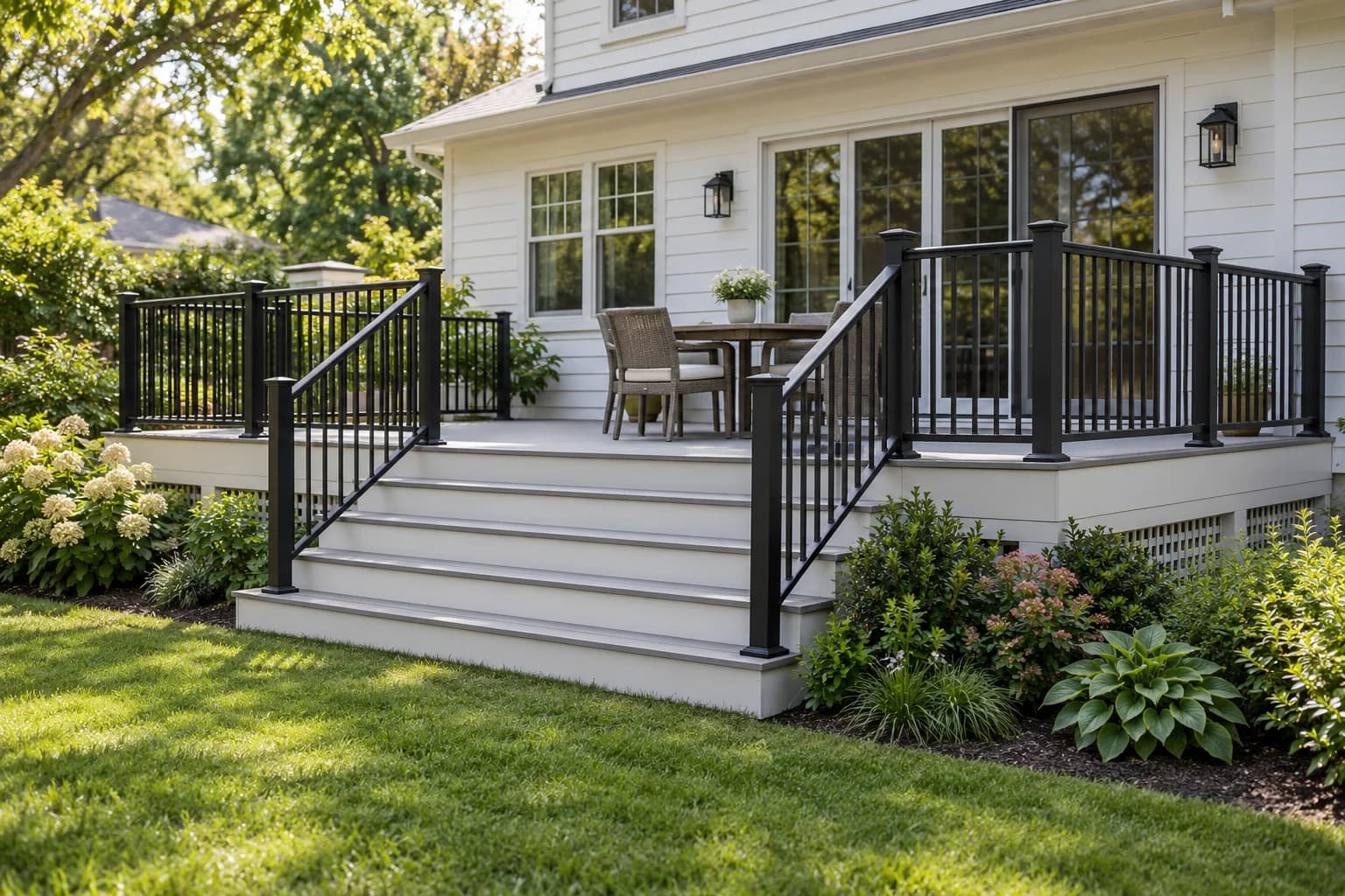 Composite deck at the back of a house