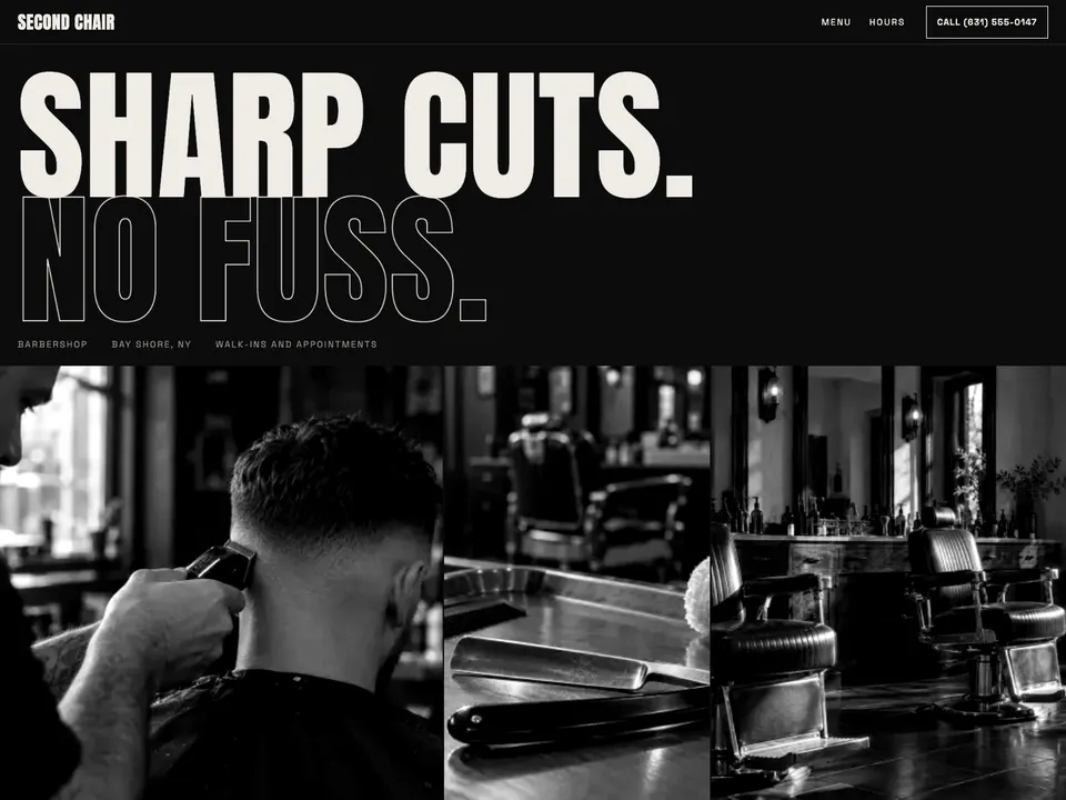Desktop view of the Second Chair Barbers demo website
