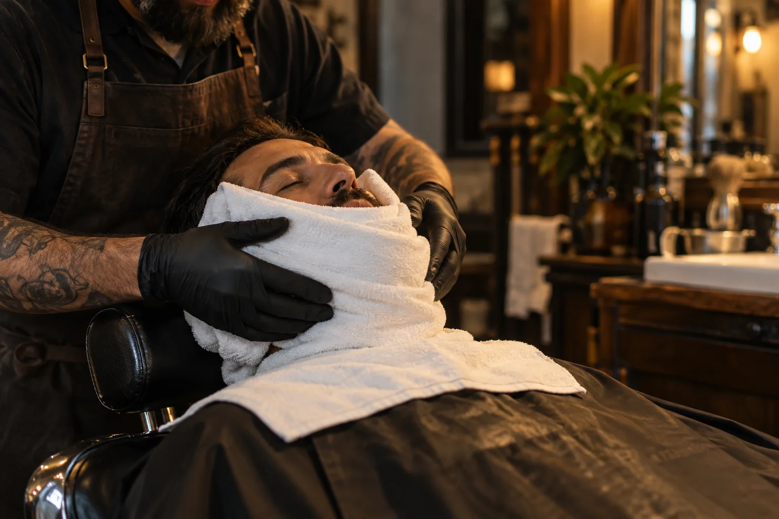 Hot towel shave in progress